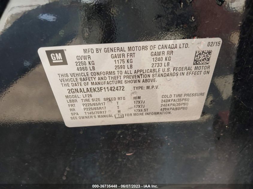 2015 CHEVROLET EQUINOX LS - 2GNALAEK3F1142472