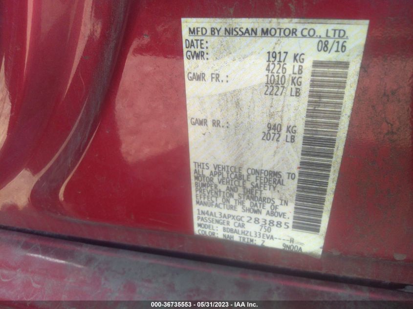 2016 NISSAN ALTIMA 2.5 SR - 1N4AL3APXGC283885