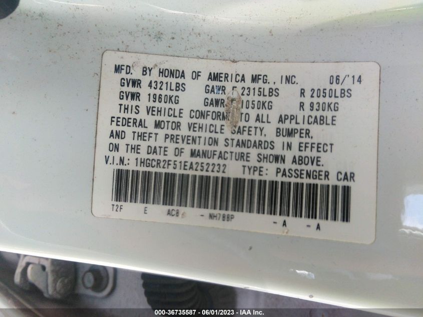 2014 HONDA ACCORD SEDAN SPORT - 1HGCR2F51EA252232