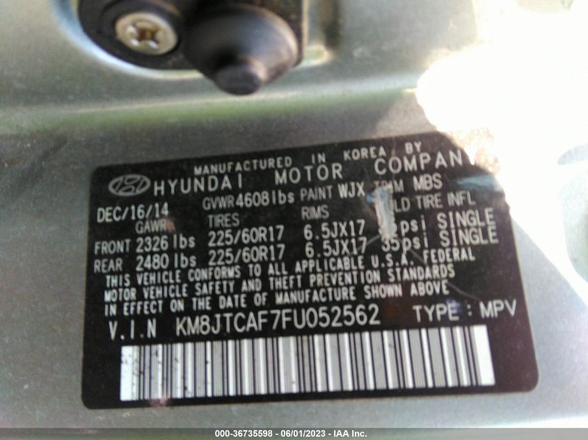 2015 HYUNDAI TUCSON GLS - KM8JTCAF7FU052562
