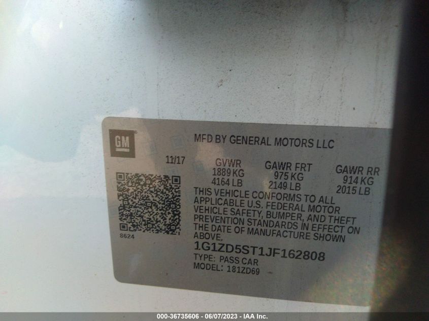 2018 CHEVROLET MALIBU LT - 1G1ZD5ST1JF162808