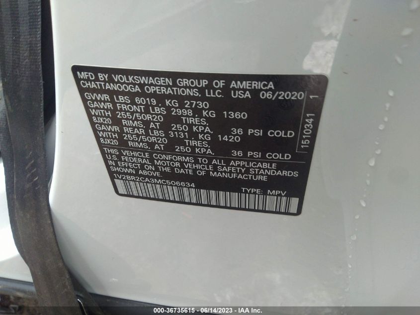 2021 VOLKSWAGEN ATLAS 3.6L V6 SEL - 1V2BR2CA3MC506634