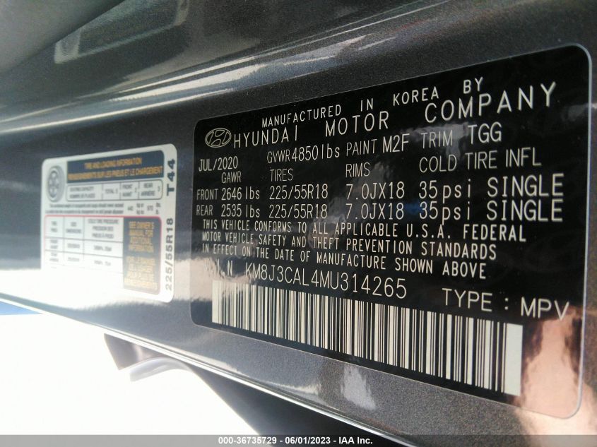 2021 HYUNDAI TUCSON SEL - KM8J3CAL4MU314265