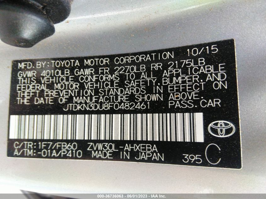 2015 TOYOTA PRIUS FOUR - JTDKN3DU8F0482461