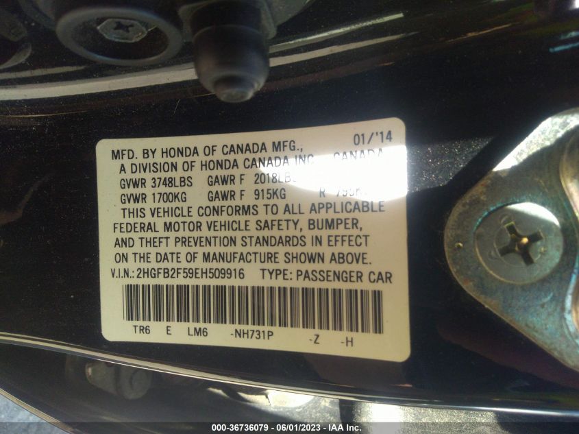 2014 HONDA CIVIC SEDAN LX - 2HGFB2F59EH509916