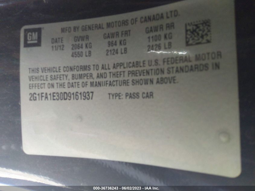 2013 CHEVROLET CAMARO LS - 2G1FA1E30D9161937