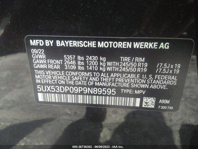 2023 BMW X3 XDRIVE30I - 5UX53DP09P9N89595