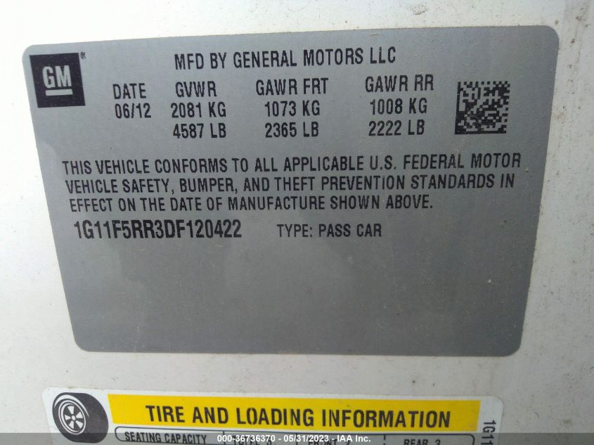 2013 CHEVROLET MALIBU ECO - 1G11F5RR3DF120422
