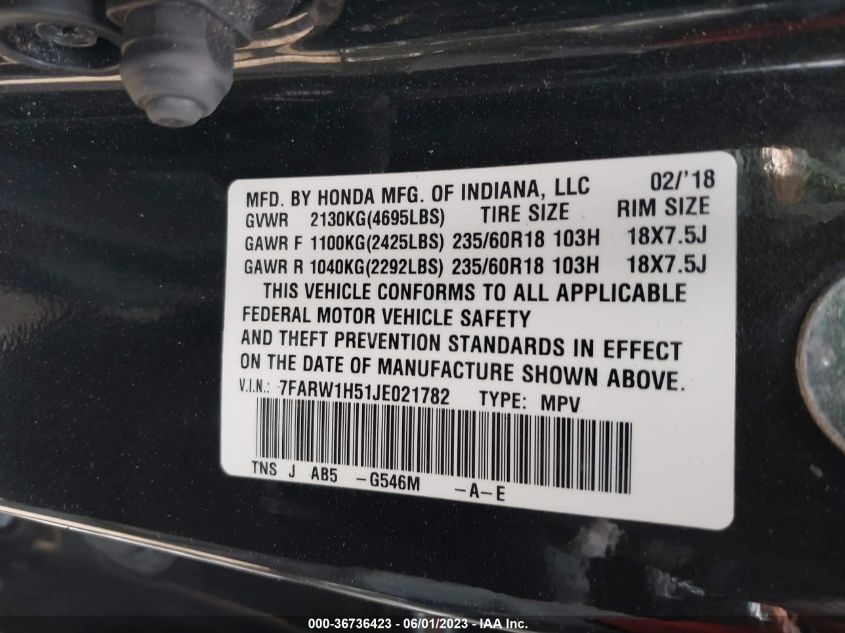 2018 HONDA CR-V EX - 7FARW1H51JE021782