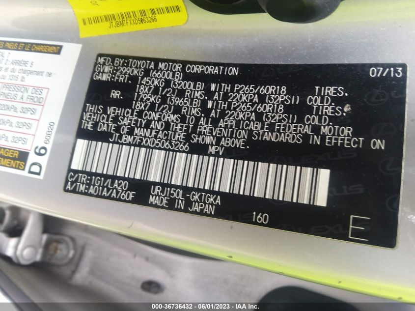2013 LEXUS GX 460 - JTJBM7FXXD5063266