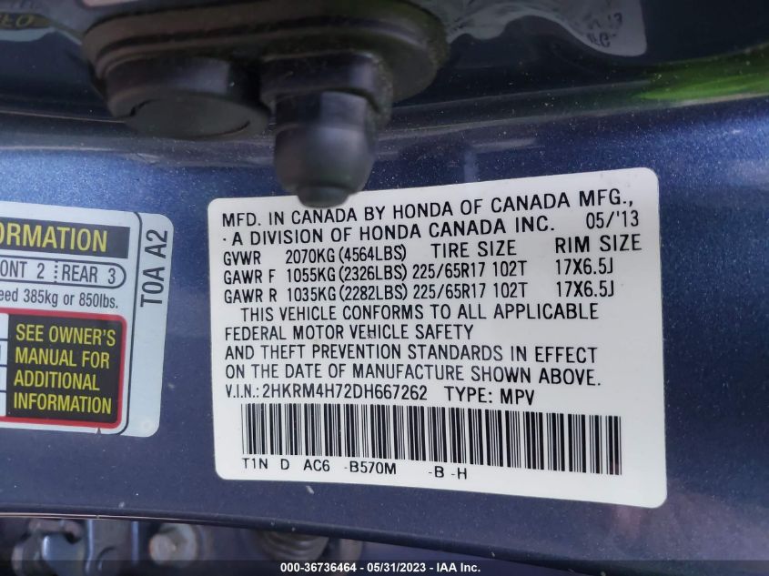 2013 HONDA CR-V EX-L - 2HKRM4H72DH667262