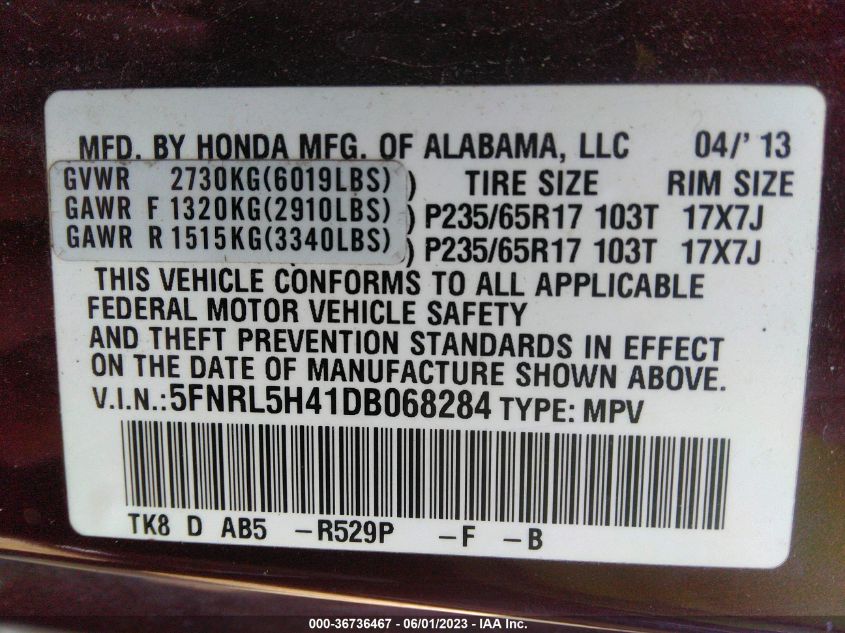 2013 HONDA ODYSSEY EX - 5FNRL5H41DB068284