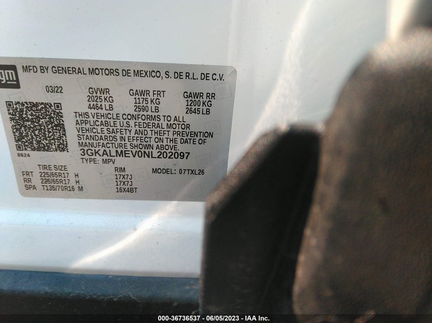 VIN 3GKALMEV0NL202097 2022 GMC TERRAIN SLE