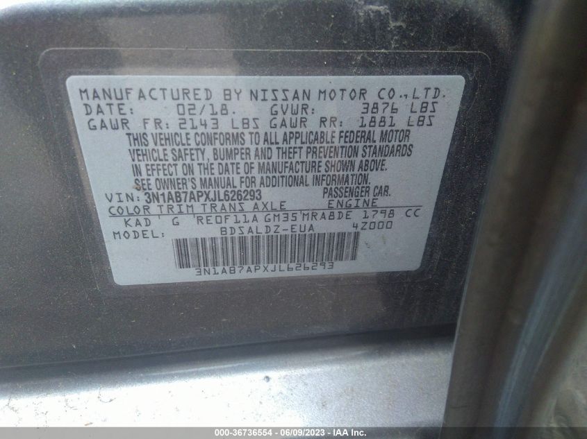 2018 NISSAN SENTRA SV - 3N1AB7APXJL626293