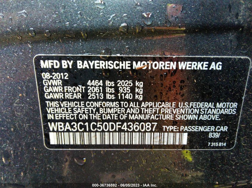 2013 BMW 3 SERIES 328I - WBA3C1C50DF436087