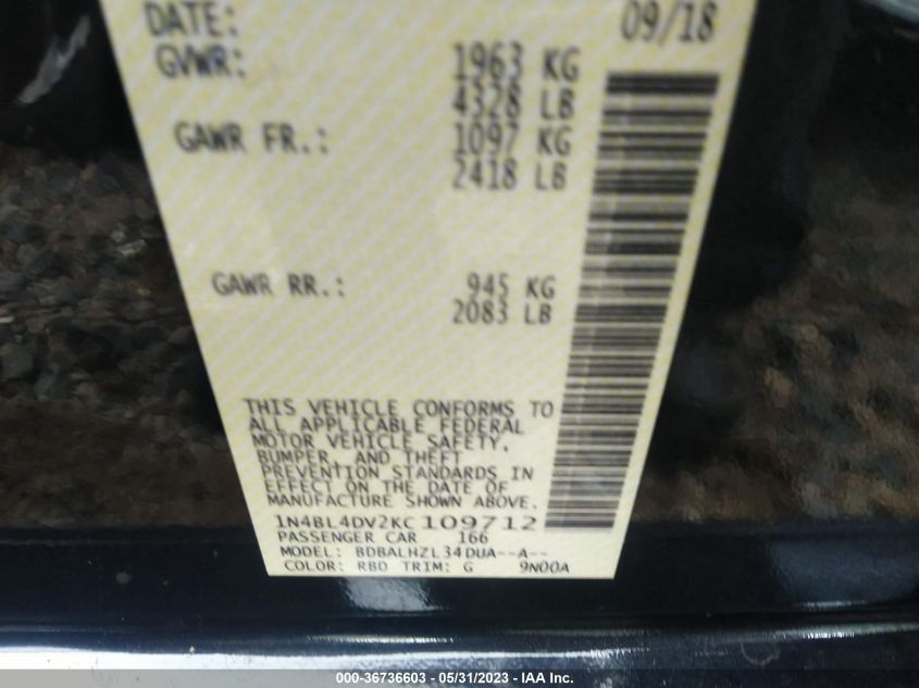 2019 NISSAN ALTIMA 2.5 SV - 1N4BL4DV2KC109712