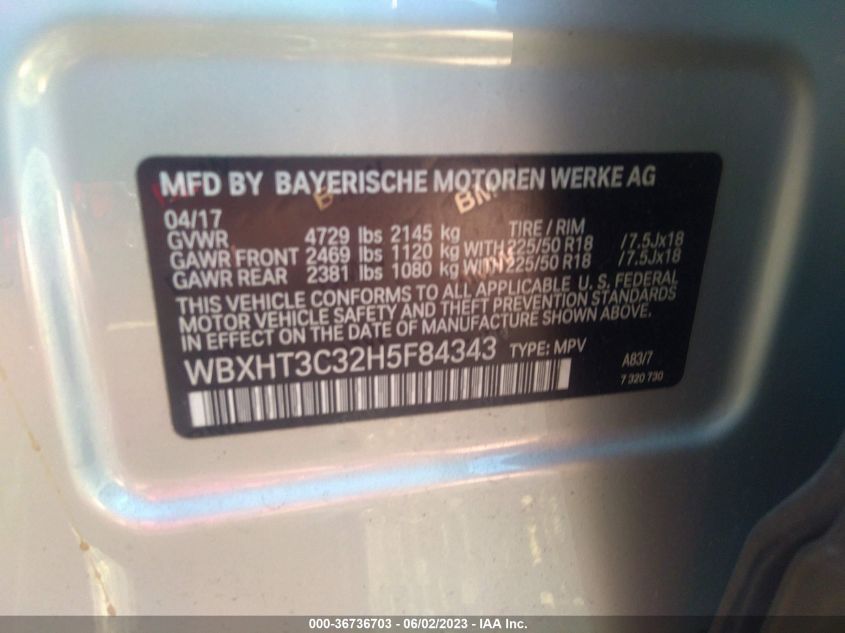 2017 BMW X1 XDRIVE28I - WBXHT3C32H5F84343