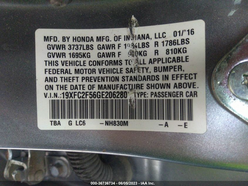 2016 HONDA CIVIC SEDAN LX - 19XFC2F56GE206280