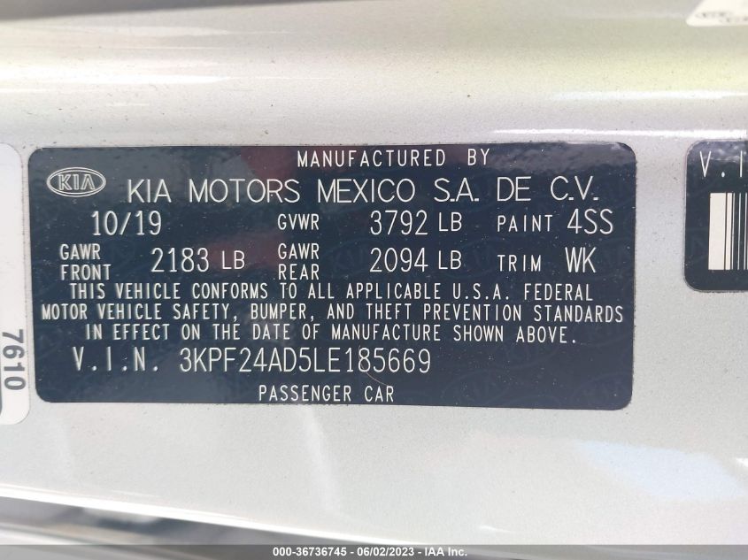 2020 KIA FORTE LXS - 3KPF24AD5LE185669