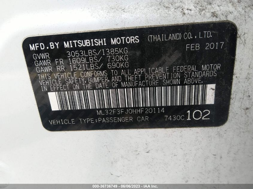 2017 MITSUBISHI MIRAGE G4 ES - ML32F3FJ0HHF20114
