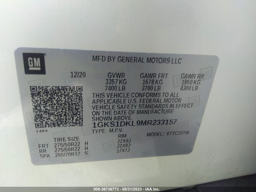2021 GMC YUKON DENALI - 1GKS1DKL9MR233157