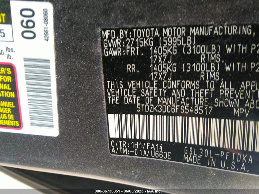 2015 TOYOTA SIENNA - 5TDZK3DC6FS548517