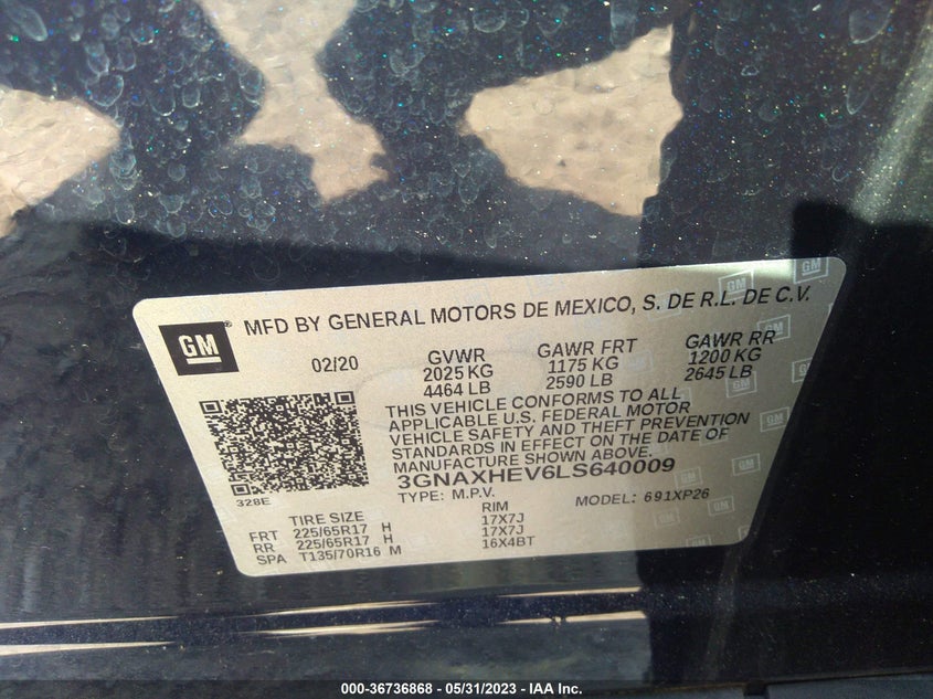 VIN 3GNAXHEV6LS640009 2020 CHEVROLET EQUINOX LS