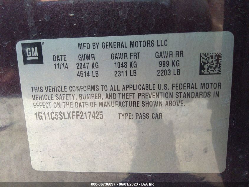 2015 CHEVROLET MALIBU LT - 1G11C5SLXFF217425