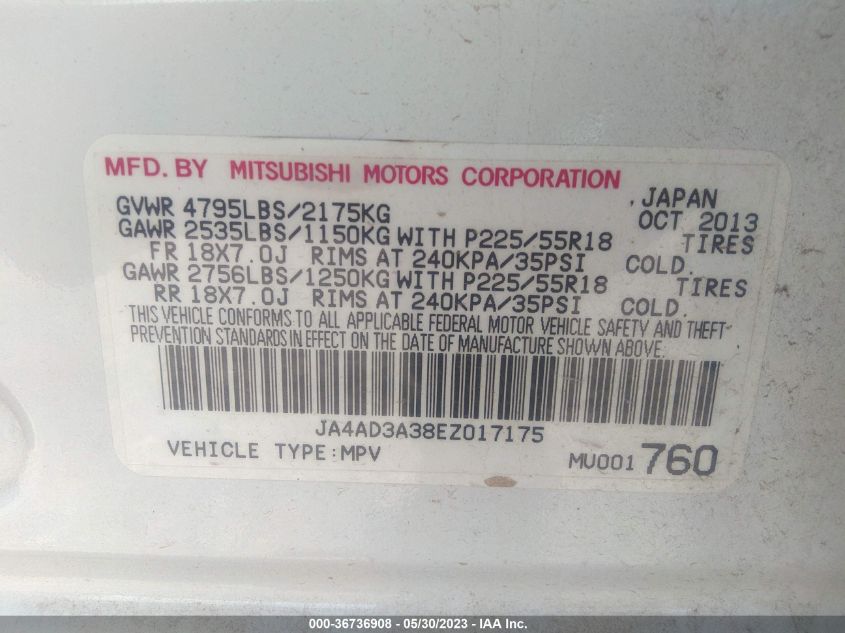 2014 MITSUBISHI OUTLANDER SE - JA4AD3A38EZ017175