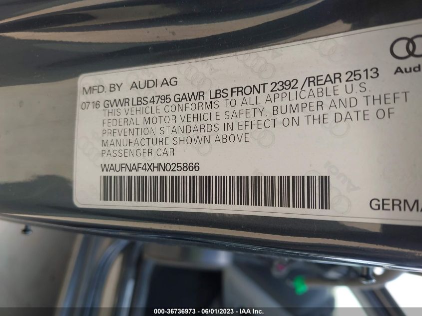 2017 AUDI A4 PRESTIGE - WAUFNAF4XHN025866