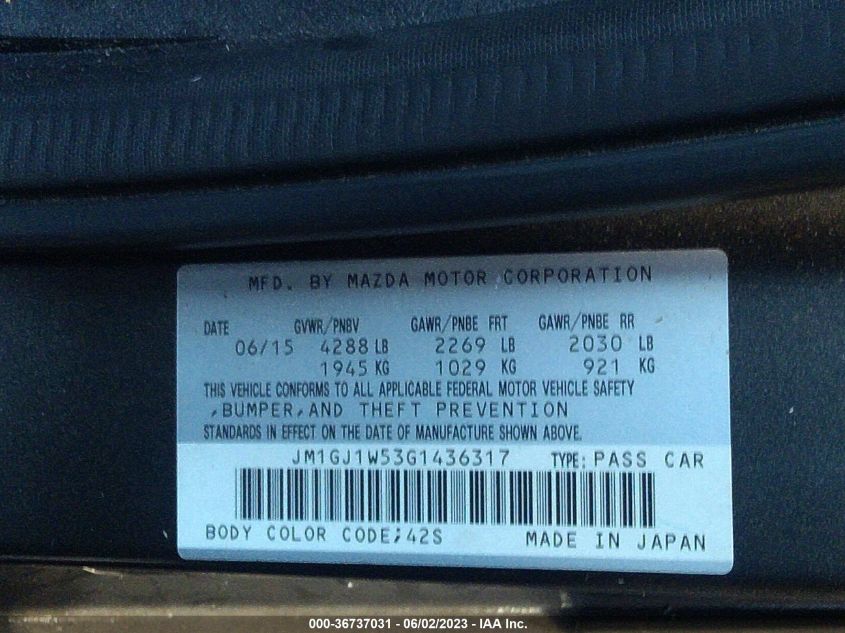 2016 MAZDA MAZDA6 I GRAND TOURING - JM1GJ1W53G1436317