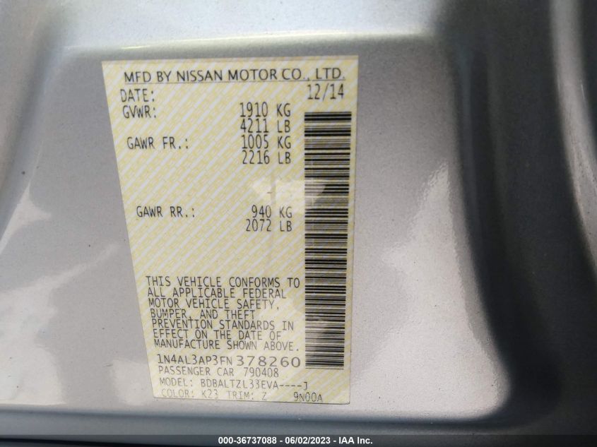 2015 NISSAN ALTIMA 2.5 SL - 1N4AL3AP3FN378260