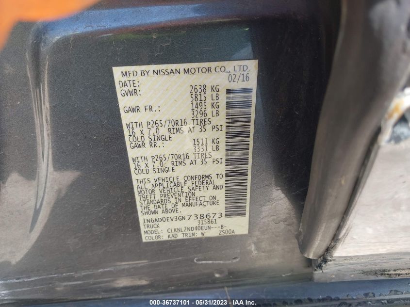 2016 NISSAN FRONTIER S/SV/PRO-4X/SL - 1N6AD0EV3GN738673