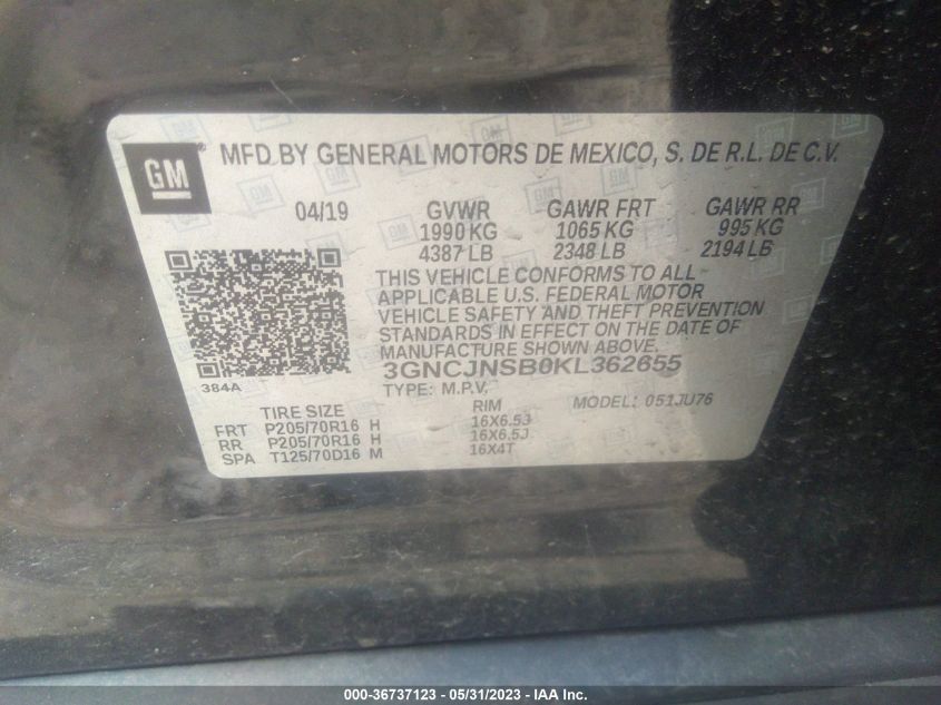 2019 CHEVROLET TRAX LS - 3GNCJNSB0KL362655