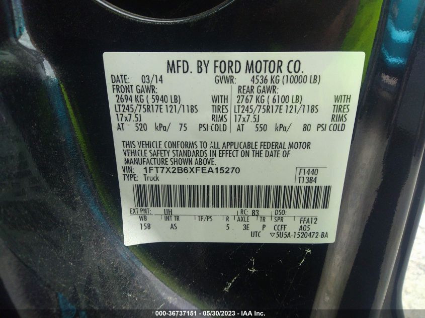 2015 FORD SUPER DUTY F-250 SRW XLT/LARIAT/XL - 1FT7X2B6XFEA15270