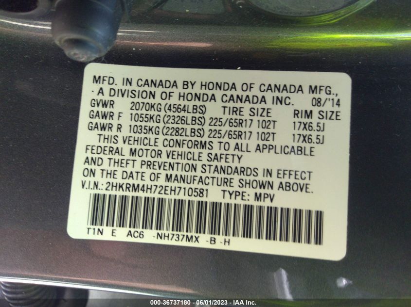 2014 HONDA CR-V EX-L - 2HKRM4H72EH710581