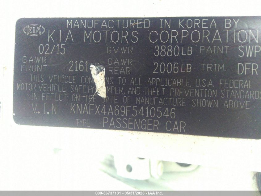 2015 KIA FORTE LX - KNAFX4A69F5410546