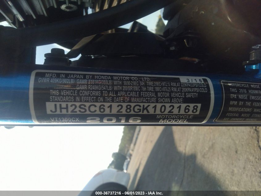 2016 HONDA VT1300 CX - JH2SC6128GK102168