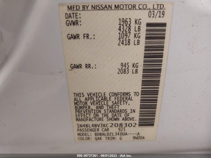 2019 NISSAN ALTIMA 2.5 S - 1N4BL4BV3KC208302