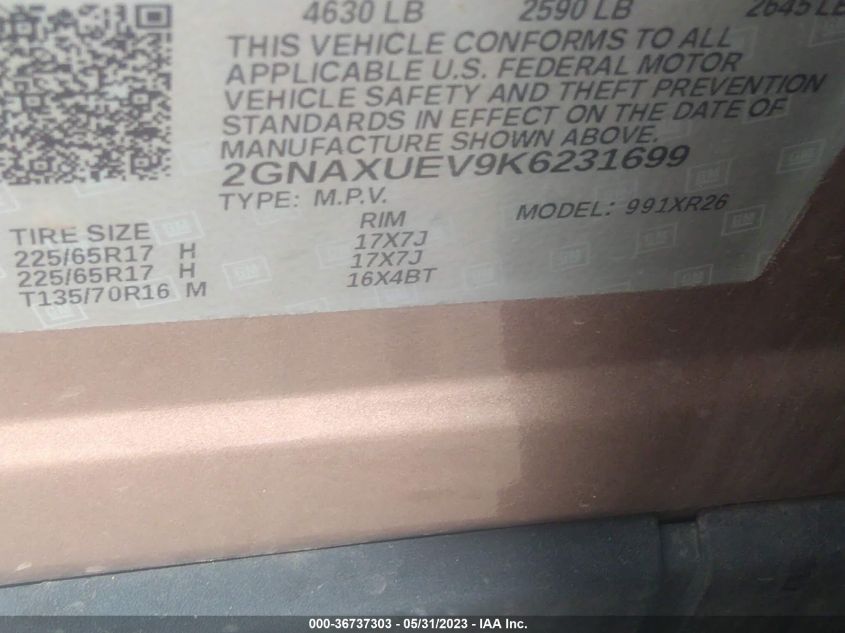 2019 CHEVROLET EQUINOX LT - 2GNAXUEV9K6231699