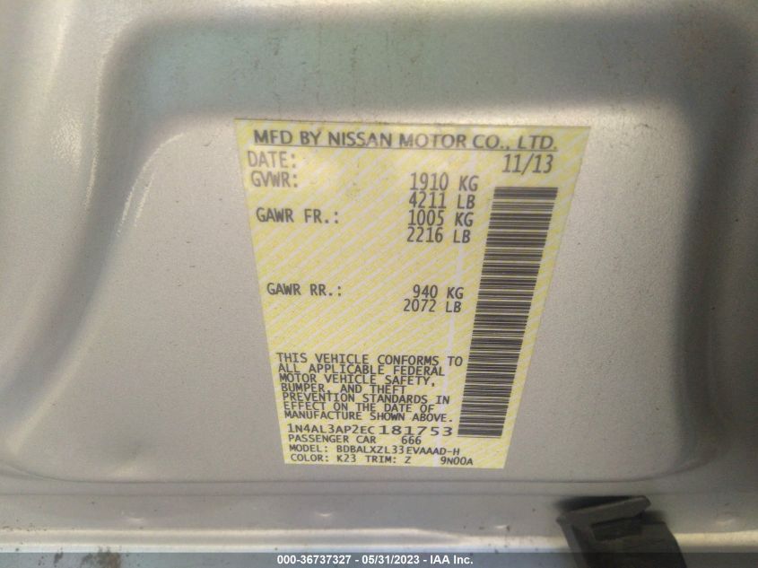 2014 NISSAN ALTIMA 2.5 SL - 1N4AL3AP2EC181753