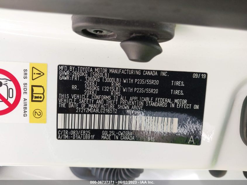 2020 LEXUS RX RX 350 F SPORT - 2T2YZMDA8LC216512
