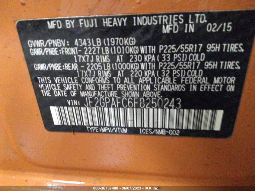 2015 SUBARU XV CROSSTREK PREMIUM - JF2GPAFC6F8250243