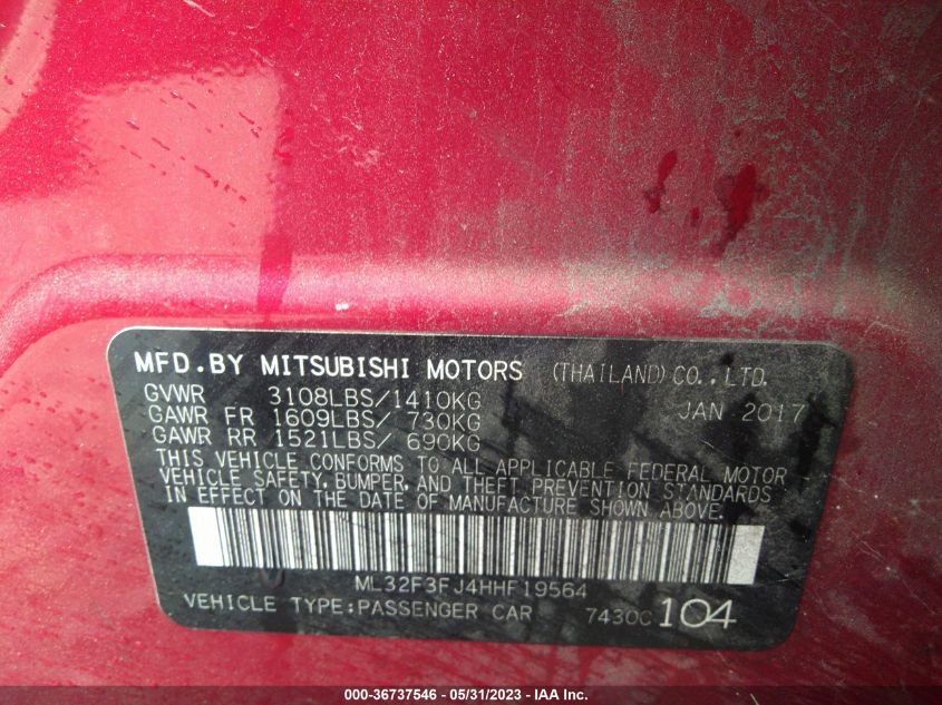 2017 MITSUBISHI MIRAGE G4 ES - ML32F3FJ4HHF19564