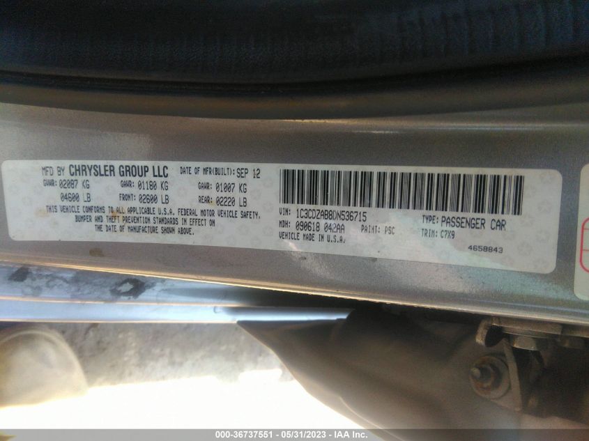 2013 DODGE AVENGER SE - 1C3CDZAB8DN536715