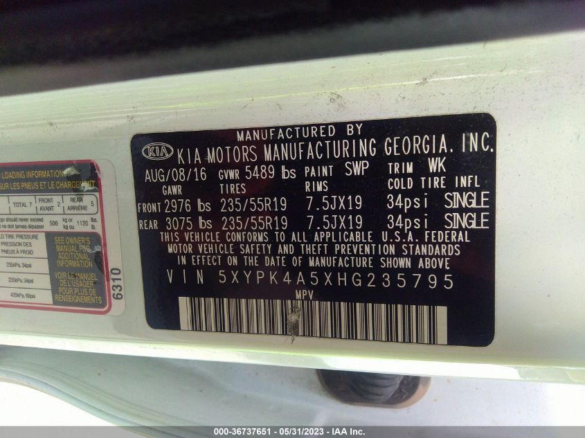 2017 KIA SORENTO SX V6 - 5XYPK4A5XHG235795