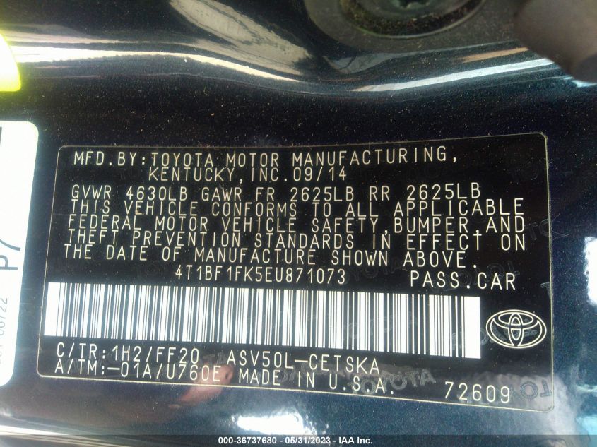 2014 TOYOTA CAMRY L/LE/XLE/SE/SE SPORT - 4T1BF1FK5EU871073