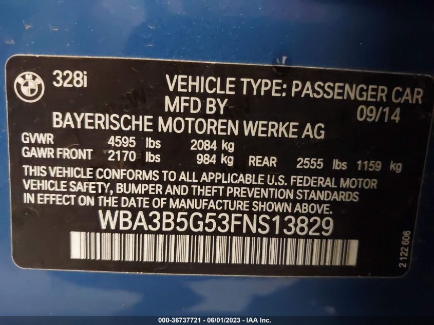 2015 BMW 3 SERIES 328I XDRIVE - WBA3B5G53FNS13829