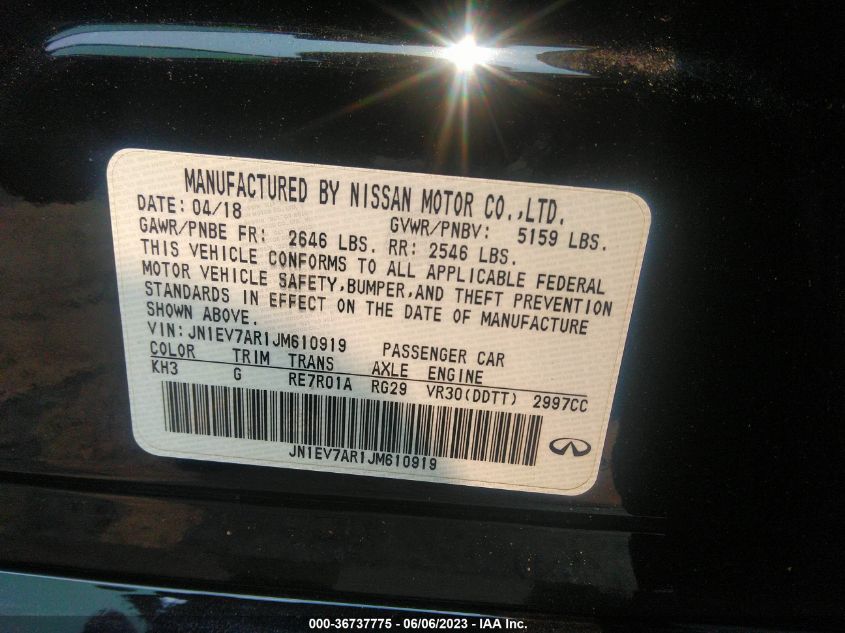 2018 INFINITI Q50 3.0T LUXE - JN1EV7AR1JM610919