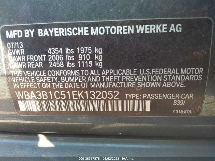 2014 BMW 3 SERIES 320I - WBA3B1C51EK132052